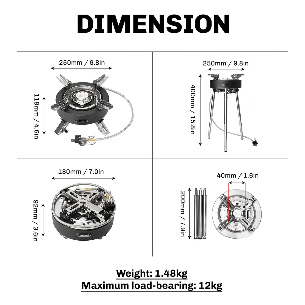 Camping Stove 4400W Gas Stove with Dual Preheating Tube X383