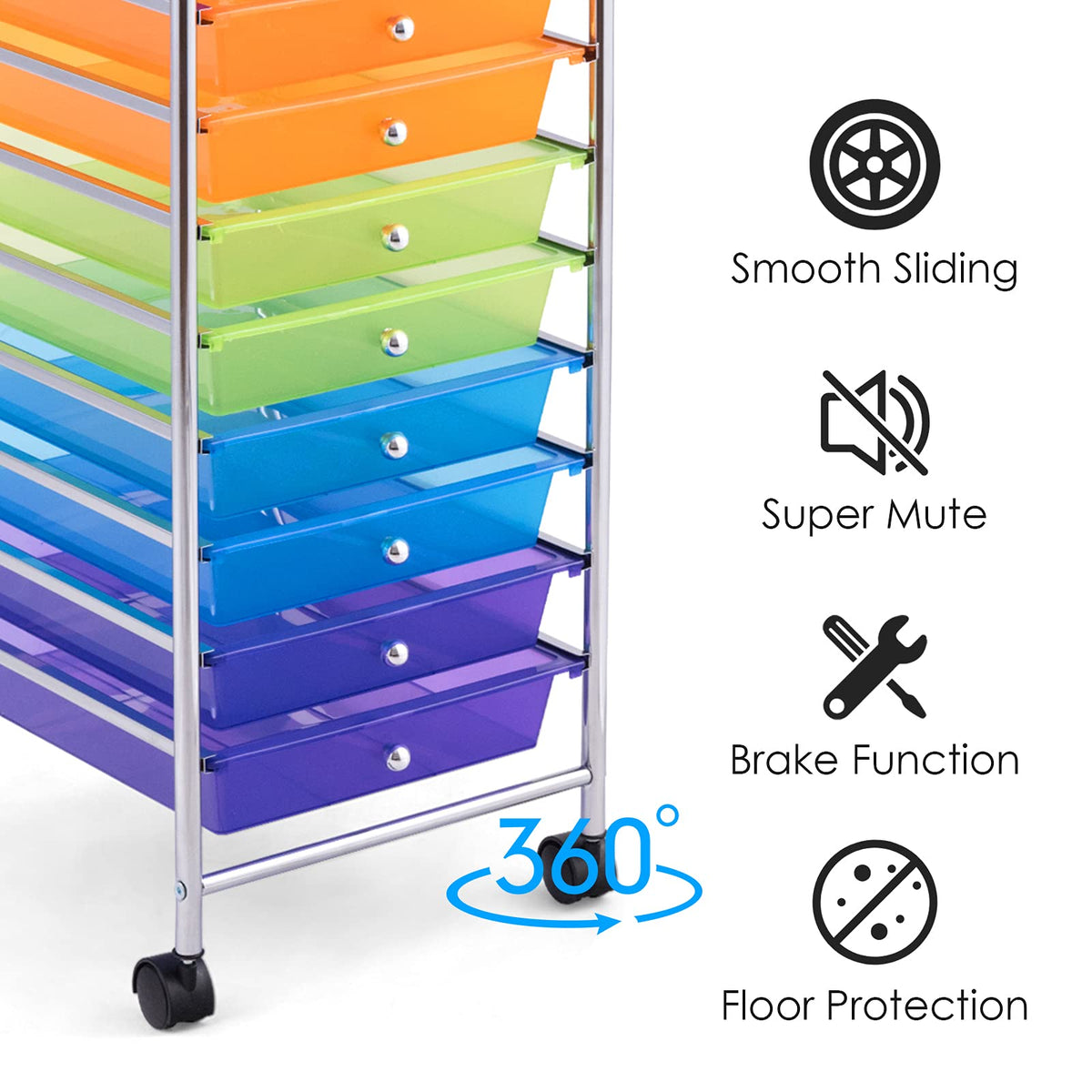 10 Drawer Rolling Storage Cart with Lockable Wheels Y5782