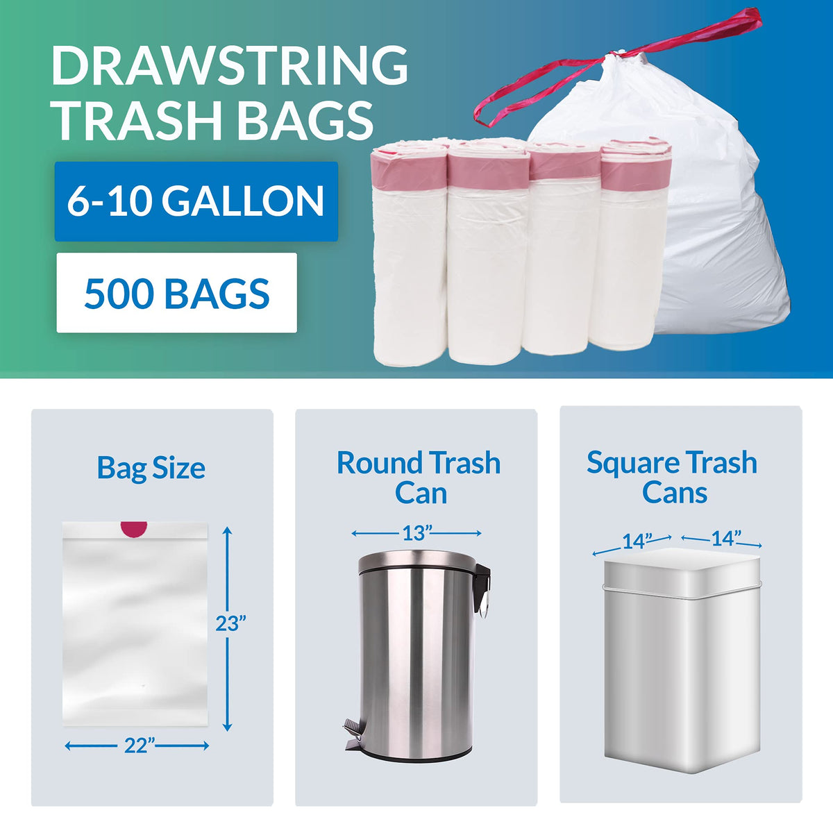6-10 Gallon Drawstring Trash Bags 500 Count G668