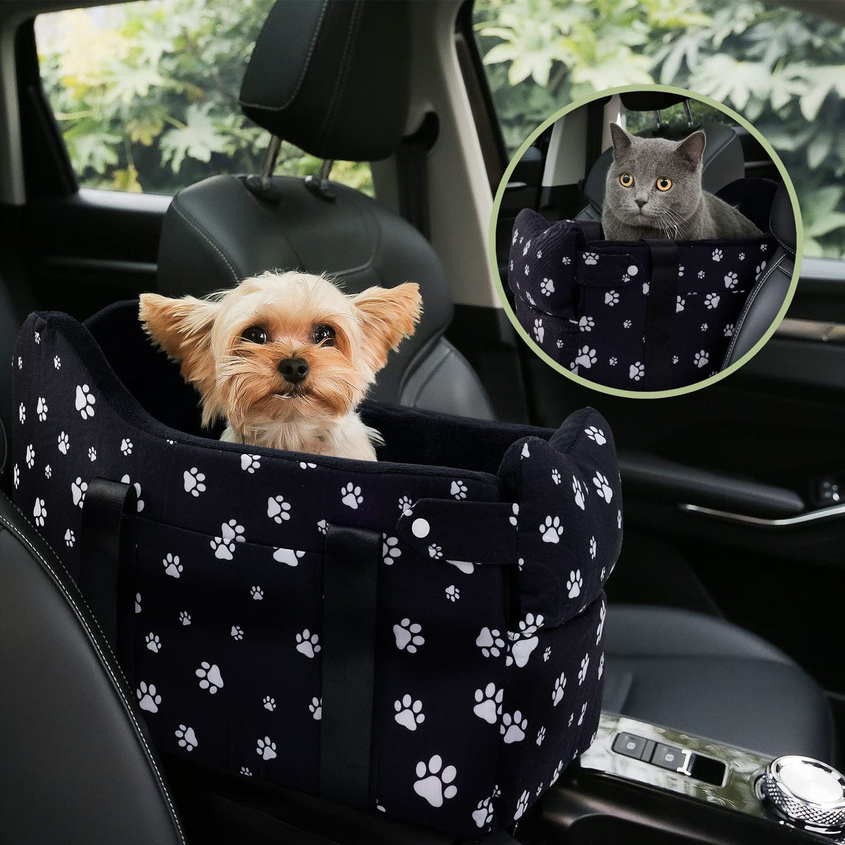 Center Console Dog Car Seat for Small Dogs Under 15 lbs Black D7469