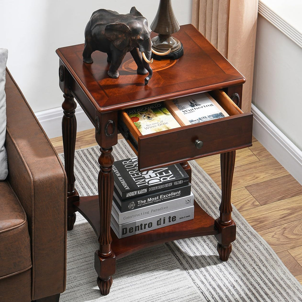 Solid Wood Side Table with Drawer and Storage Shelf N171419