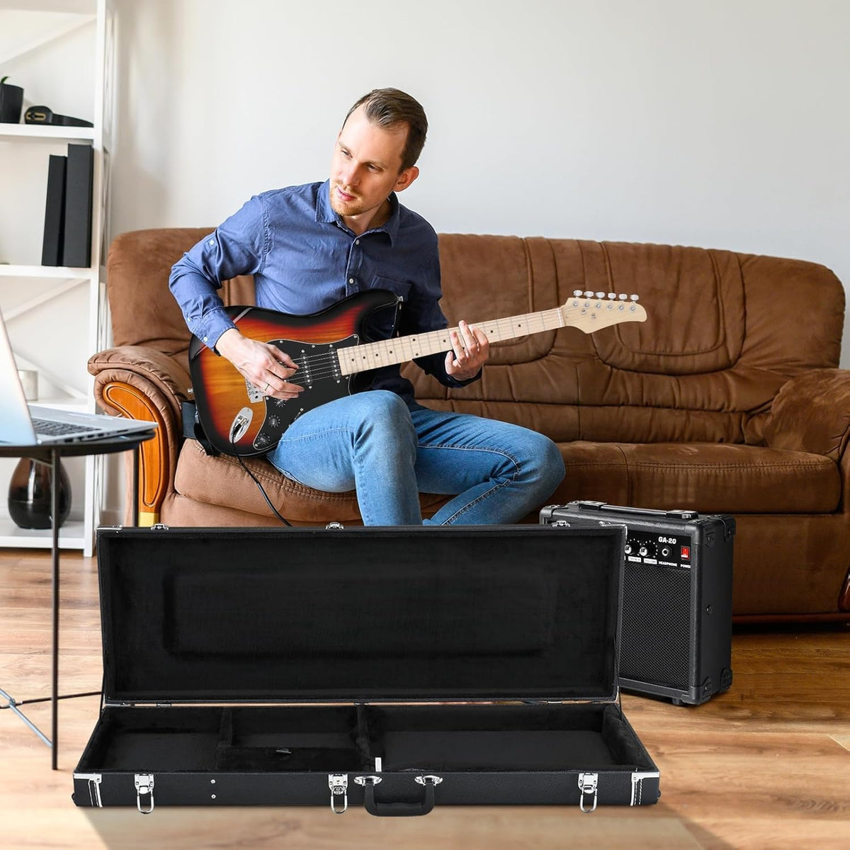 39-Inch Electric Guitar Hard Case with Thickened Padding, Black W20594