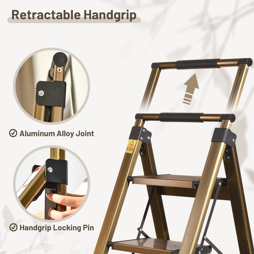 3 Step Aluminum Step Stool with Retractable Handrail R259862
