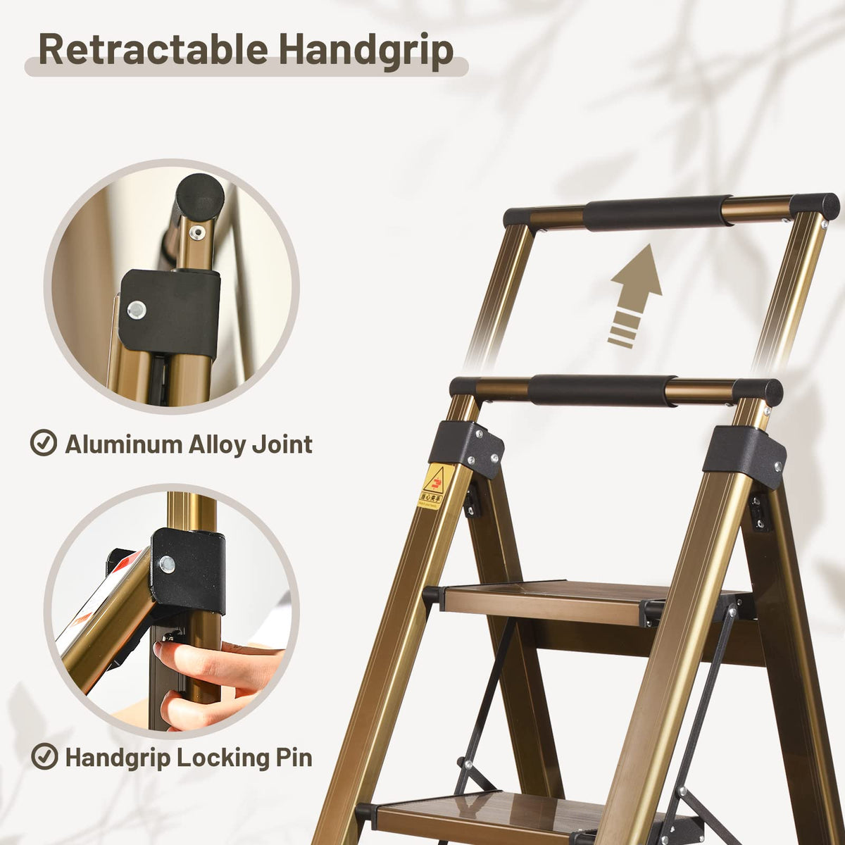 3 Step Aluminum Step Stool with Retractable Handrail R259862