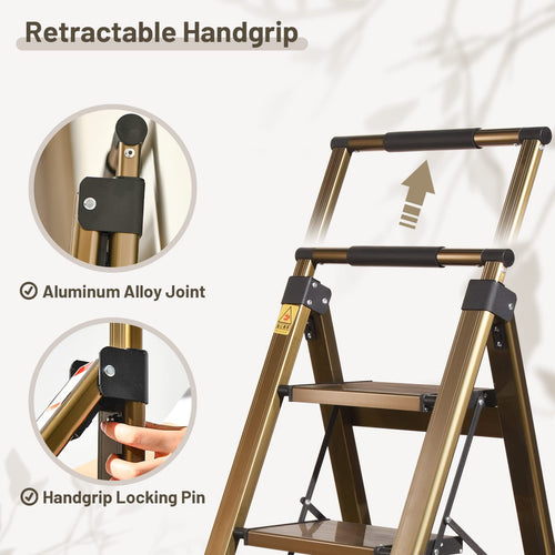 3 Step Aluminum Step Stool with Retractable Handrail R259862