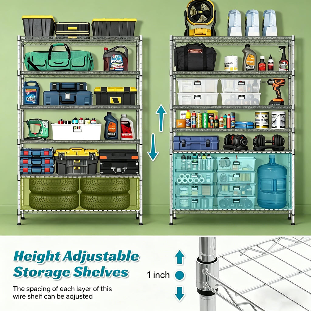 6-Tier Heavy Duty Steel Wire Shelving Unit with Wheels K1825