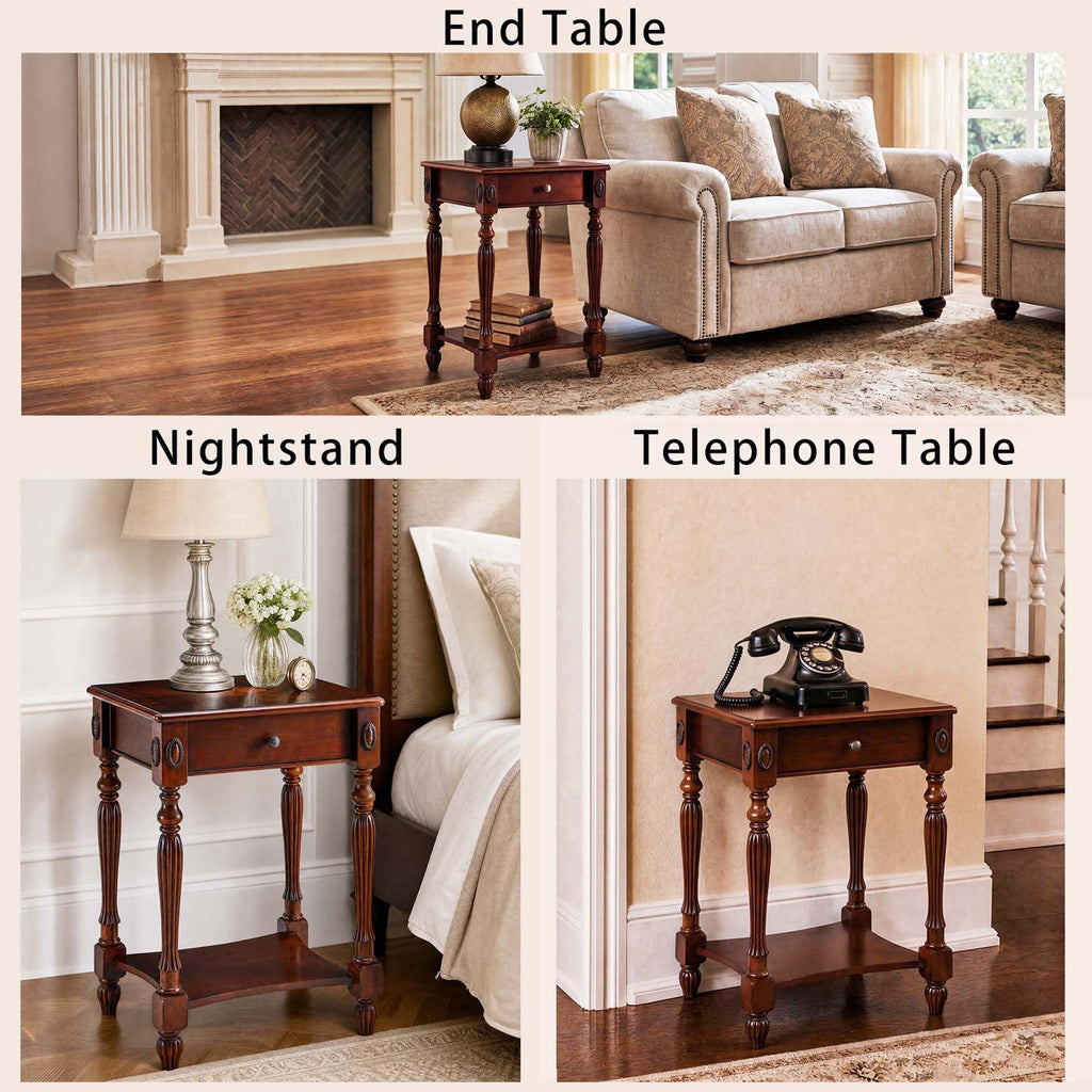Solid Wood Side Table with Drawer and Storage Shelf N171419