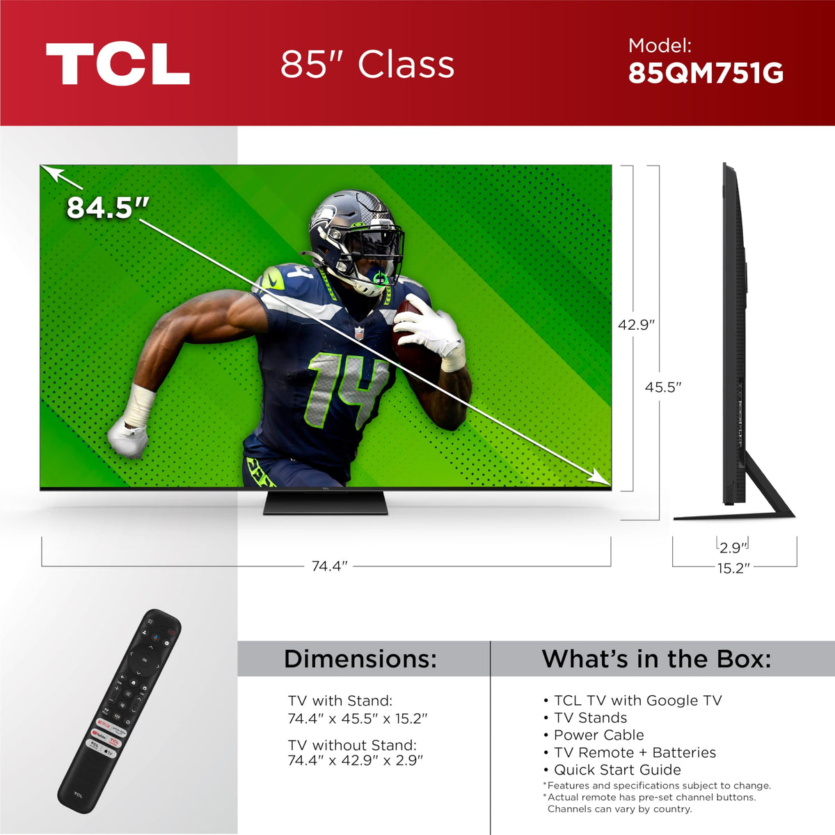 85-Inch QLED 4K Smart Mini LED TV with Google TV L520