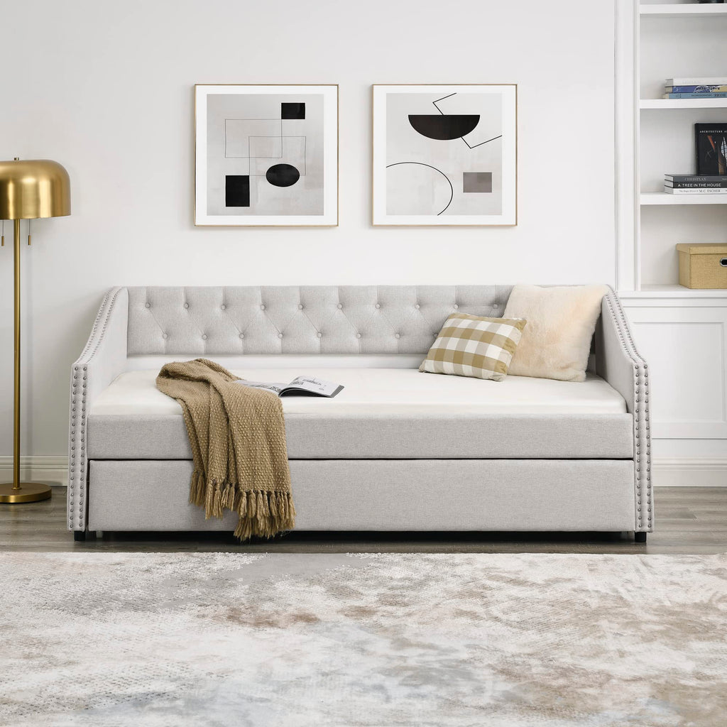 Upholstered Button Tufted Twin Size Daybed with Trundle B866