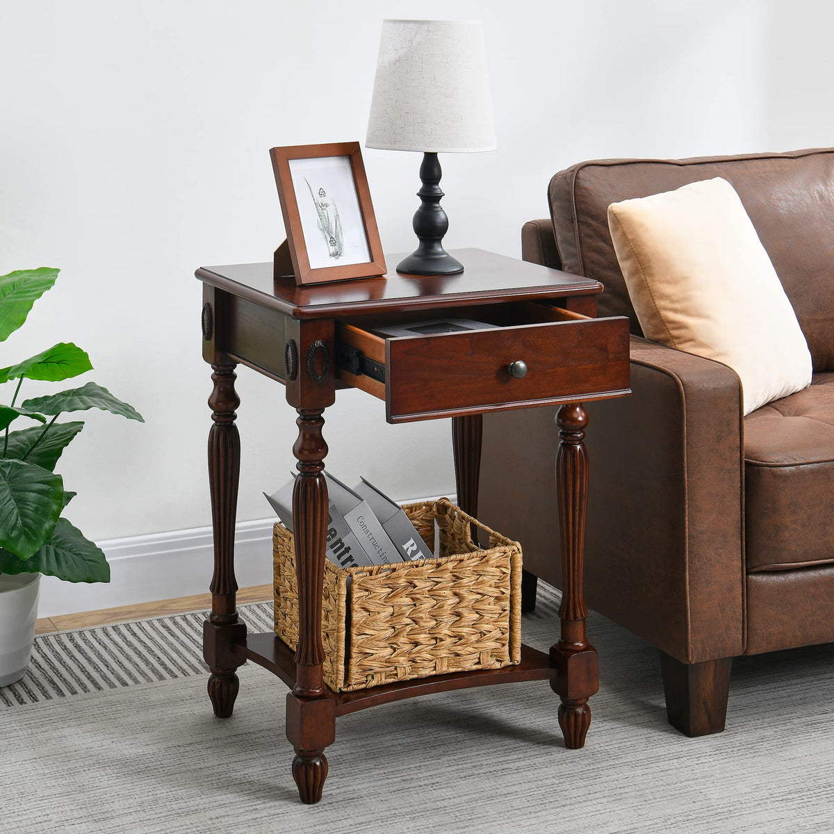 Solid Wood Side Table with Drawer and Storage Shelf N171419