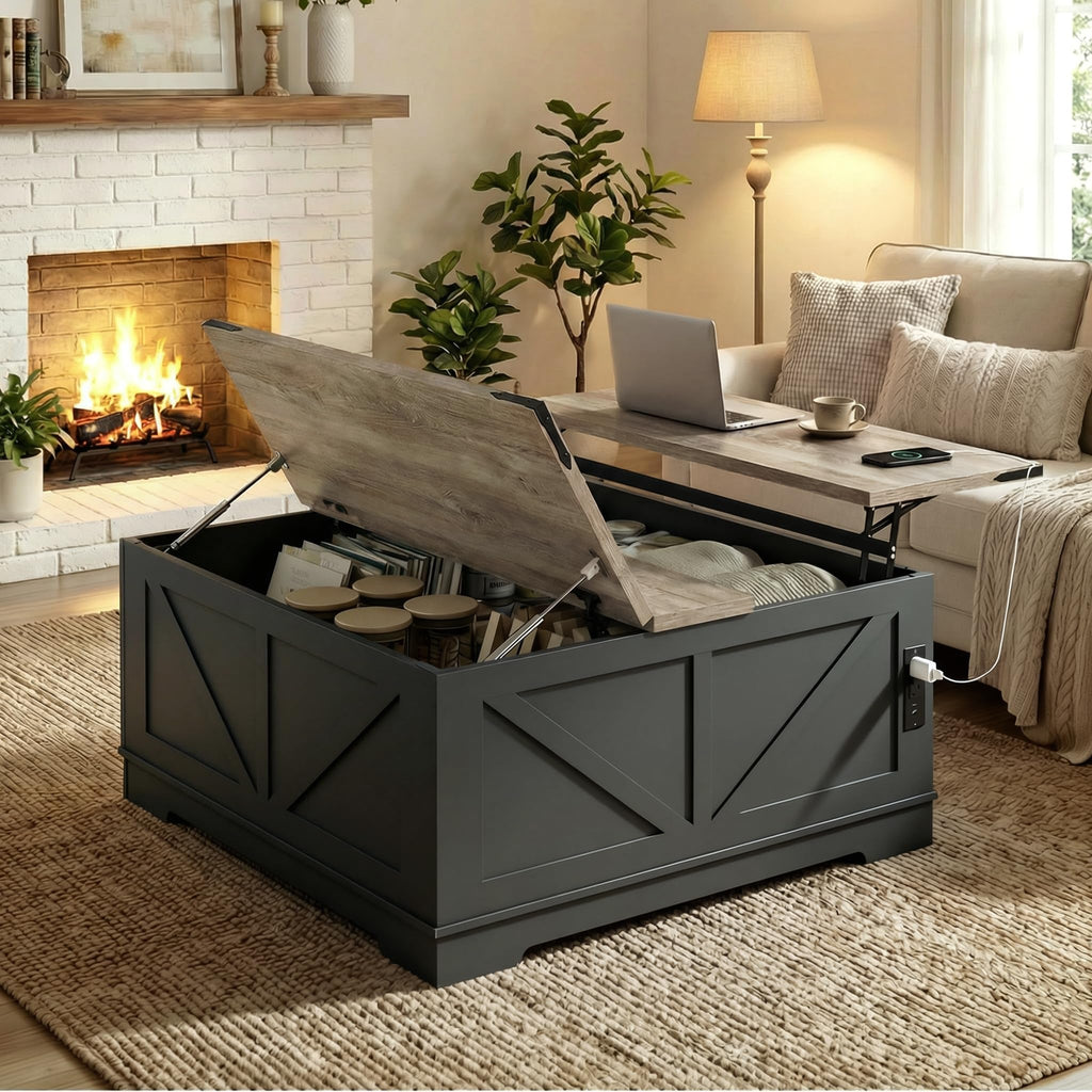 Black Lift Top Wood Coffee Table with Storage B890867