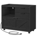 Black Wood Lateral File Cabinet with Charging Station P406