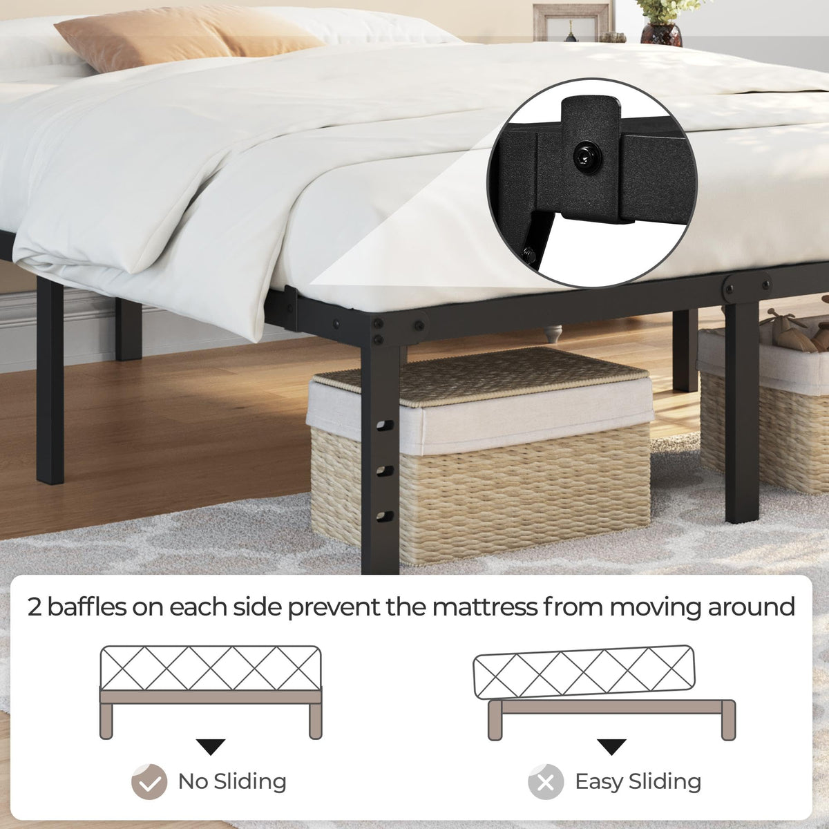 14 Inch Queen Size Black Metal Platform Bed Frame M32354