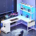 L Shaped Corner Desk with 4 Drawer, Power Outlet & LED Lights, White B821