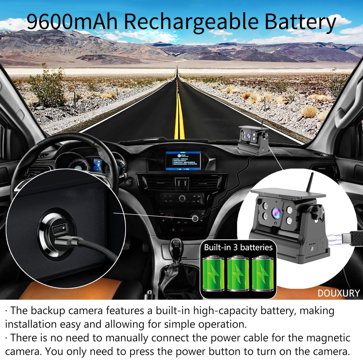 Solar Magnetic Wireless Backup Camera with 5" 1080P Monitor C177713