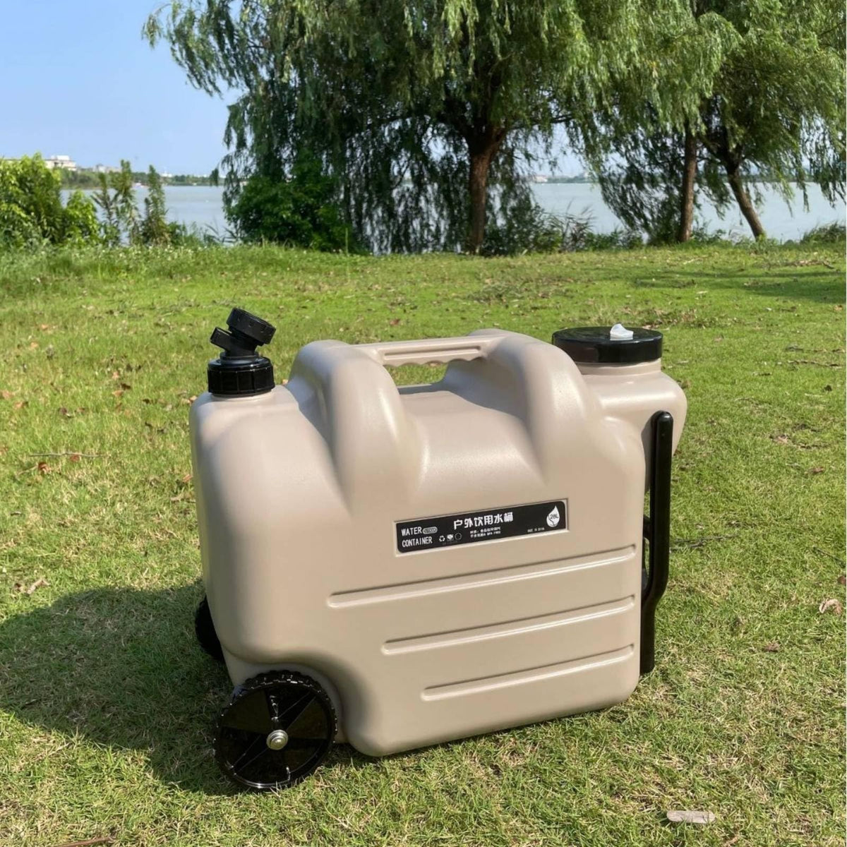 Black Portable Water Container with Faucet and Wheels Y976
