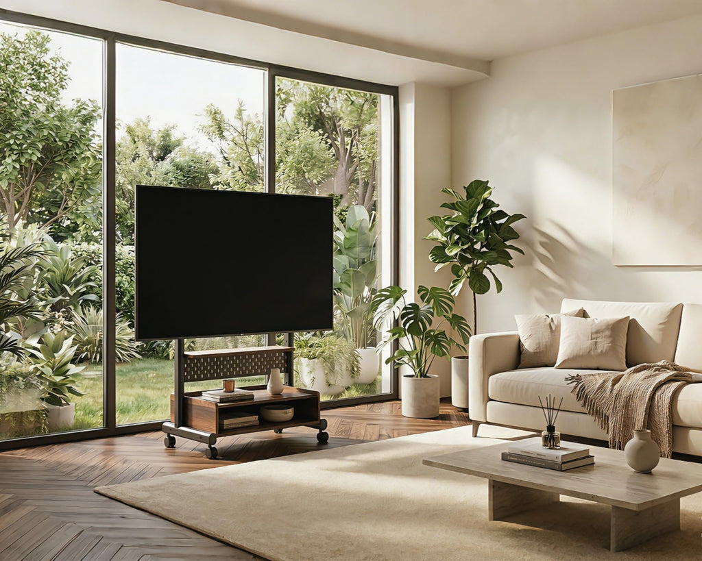 Rolling TV Floor Stand for 40-85in TVs, Height-Adjustable, Walnut H808966