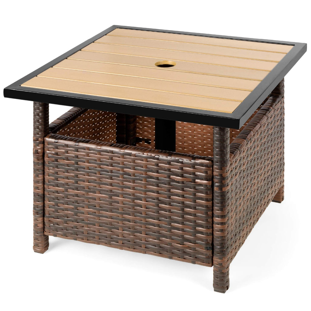 Brown Wicker Square Side Table with Umbrella Hole Y766795