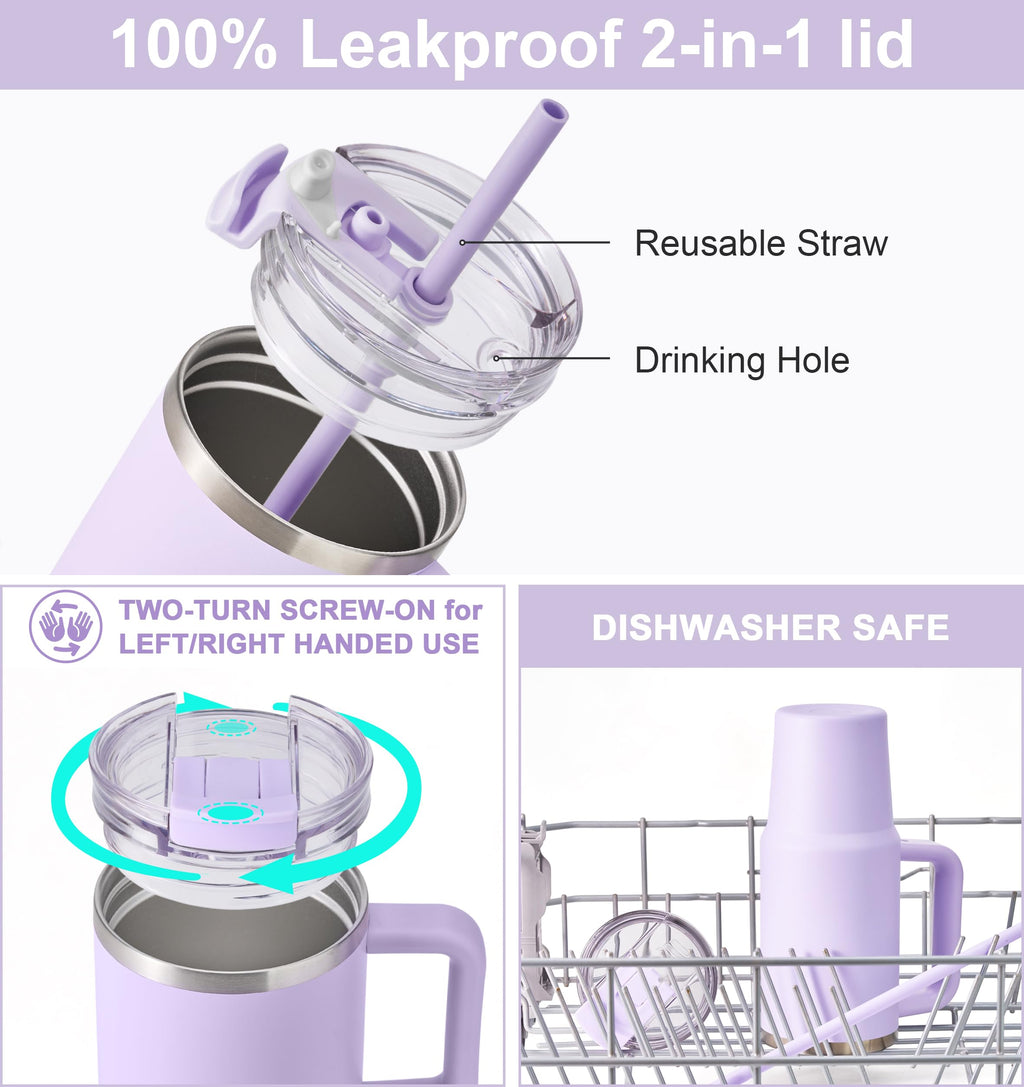 20 oz Insulated Stainless Steel Tumbler with Handle and Straw I22700