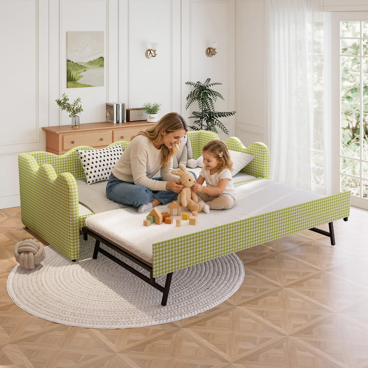 Twin Size Upholstered Daybed with Pop Up Trundle F8187