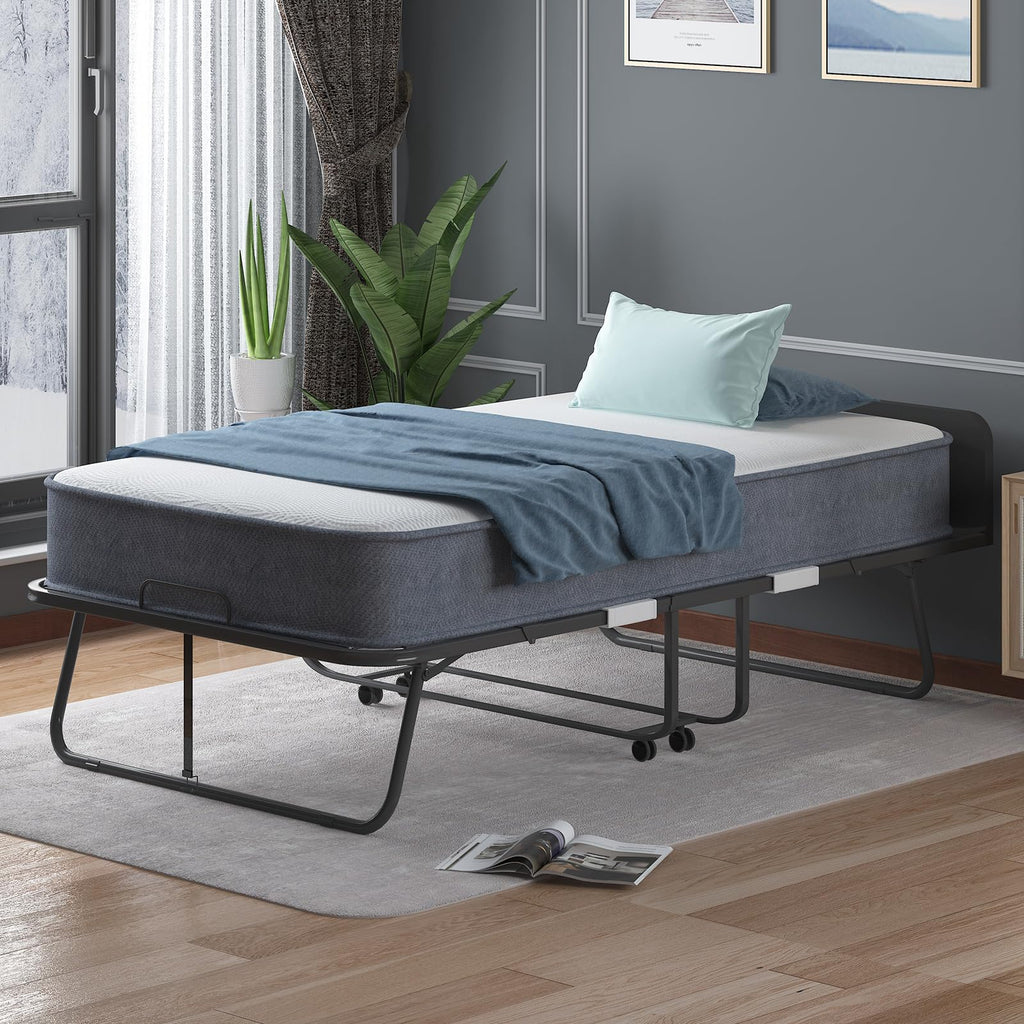 75" x 46" Folding Bed with 5" Memory Foam Mattress and Headboard Q178