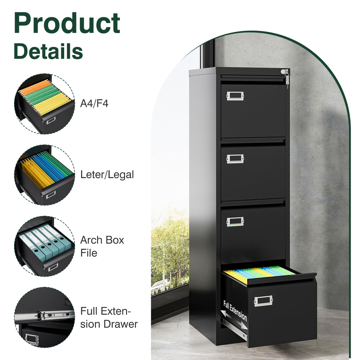 4 Drawer Metal File Cabinet with Lock K893