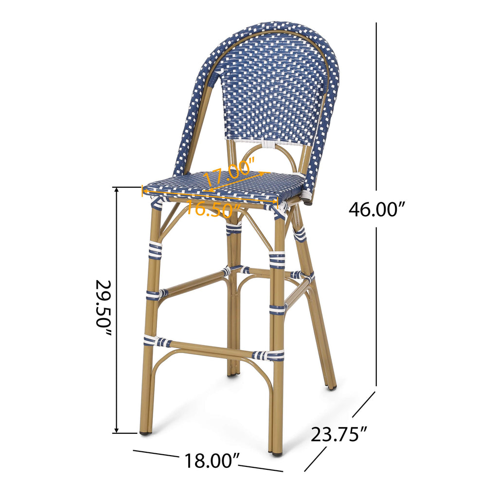 Set of 2 Teal Blue White Bar Stool with Aluminum J13743