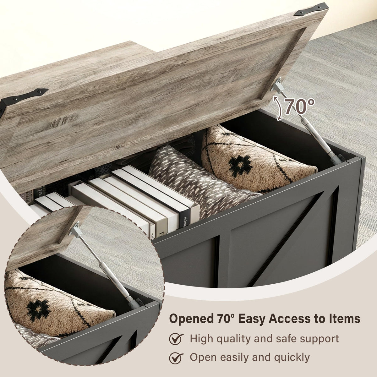 Black Lift Top Wood Coffee Table with Storage B890867