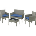 4 Pieces Rattan Wicker Patio Furniture Set with Cushion and Glass Table R14619