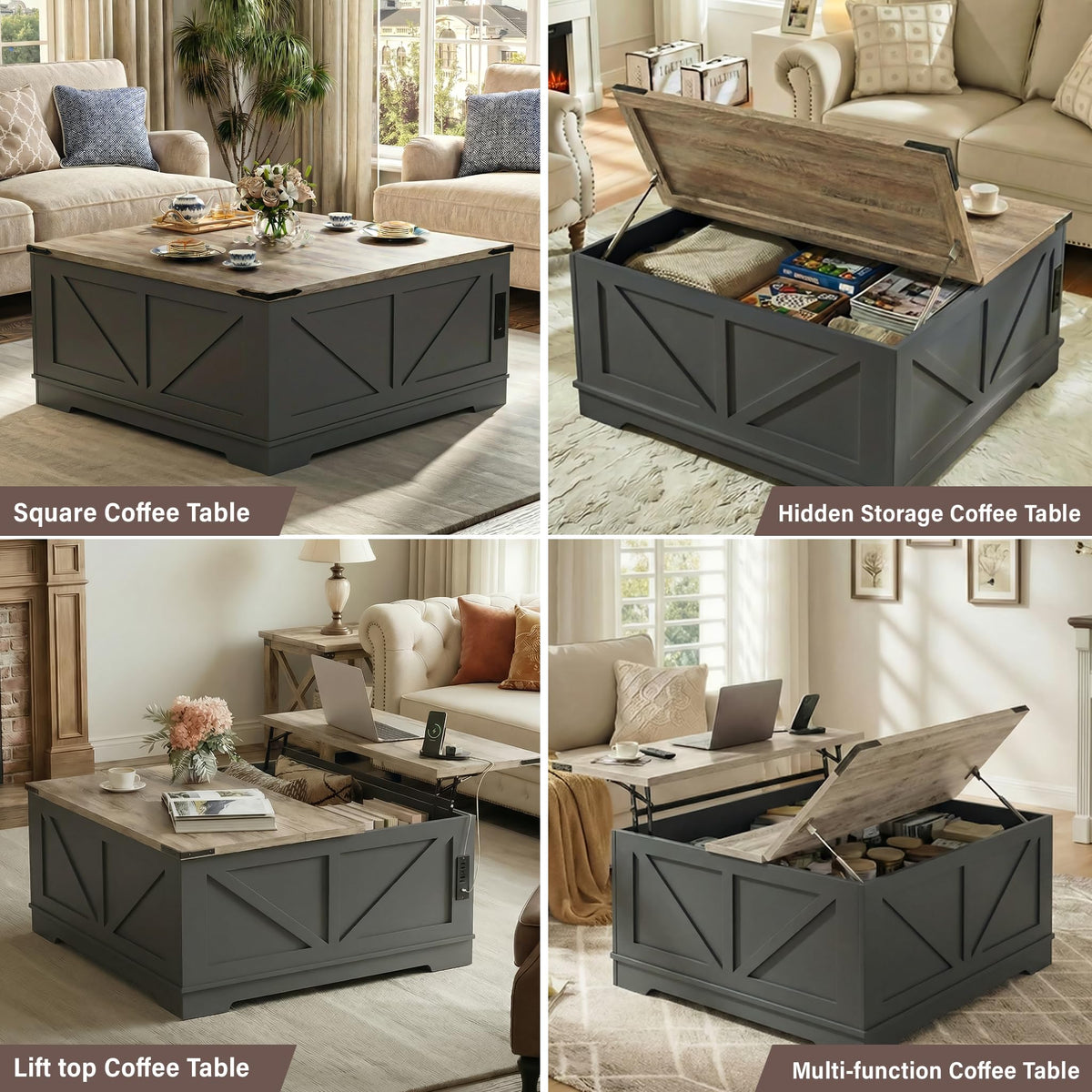 Black Lift Top Wood Coffee Table with Storage B890867