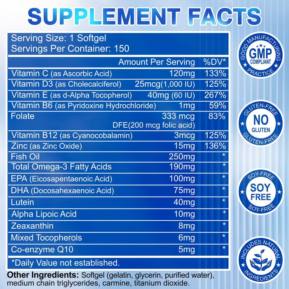 Lutein and Zeaxanthin Eye Vitamins 150 Softgels N989