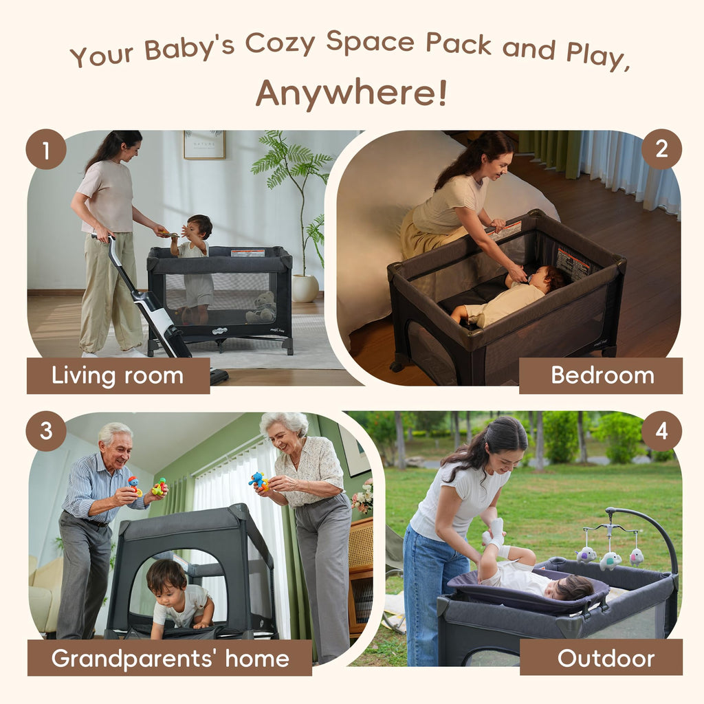 Grey Foldable Playard with Bassinet and Changing Table C66488