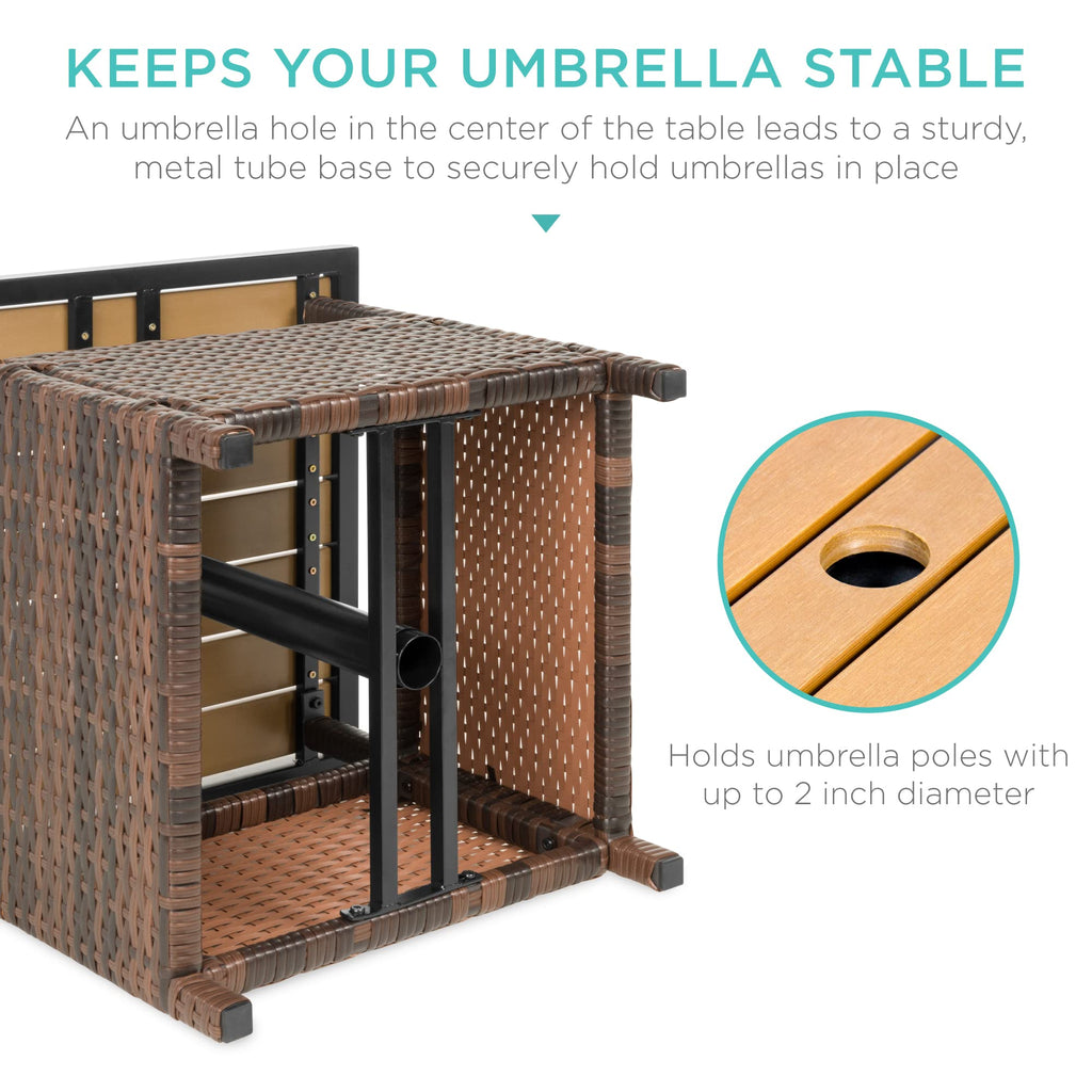 Brown Wicker Square Side Table with Umbrella Hole Y766795