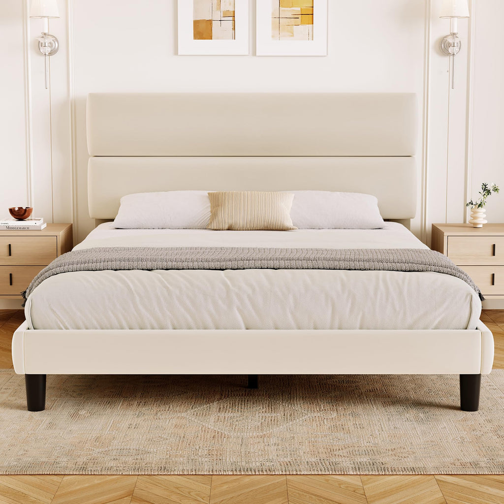 Queen Size Velvet Upholstered Platform Bed Frame F1010