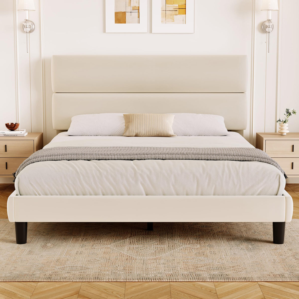 Queen Size Velvet Upholstered Platform Bed Frame F1010