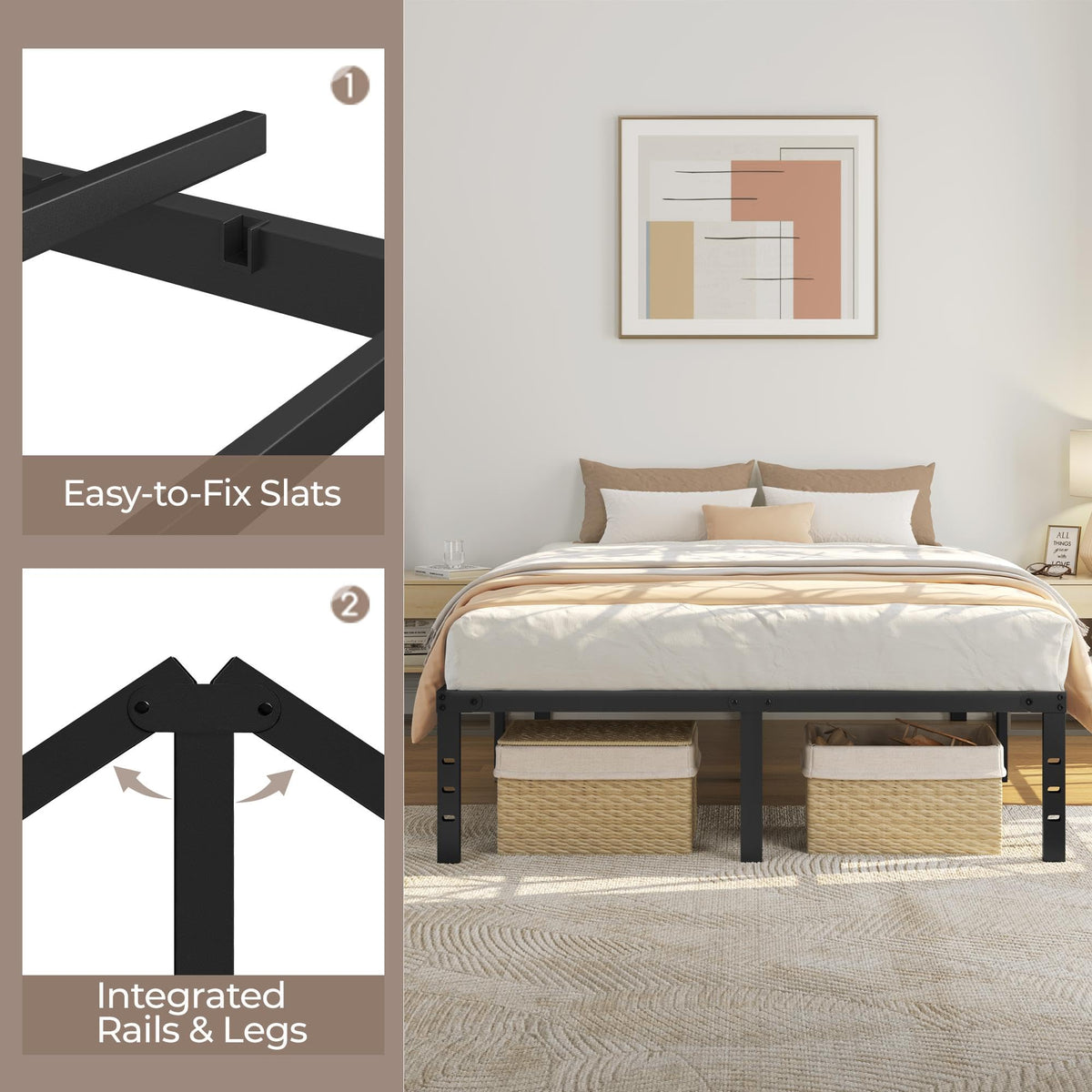 14 Inch Queen Size Black Metal Platform Bed Frame M32354