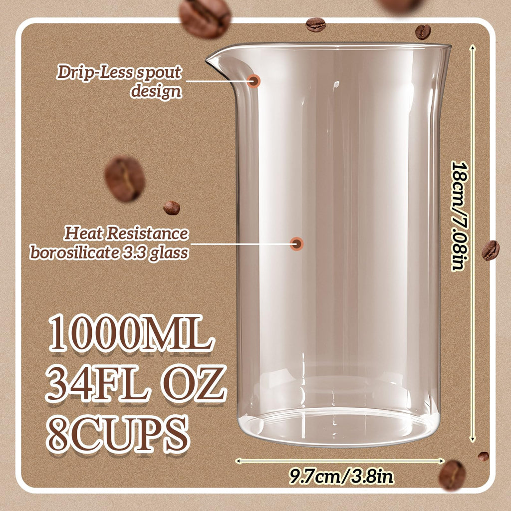 2 Pcs Borosilicate Glass French Press Replacement, 34 oz D43187