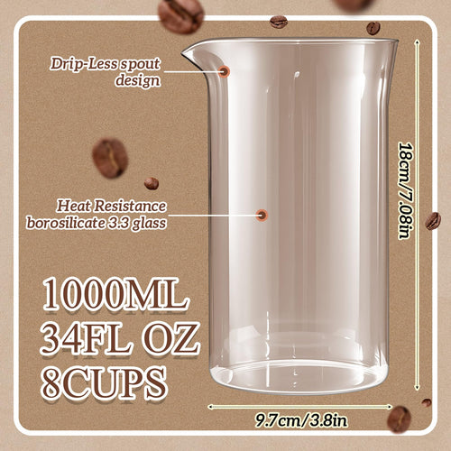 2 Pcs Borosilicate Glass French Press Replacement, 34 oz D43187