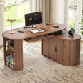 L Shaped Corner Desk with Storage Cabinet Walnut 60 Inch V17503