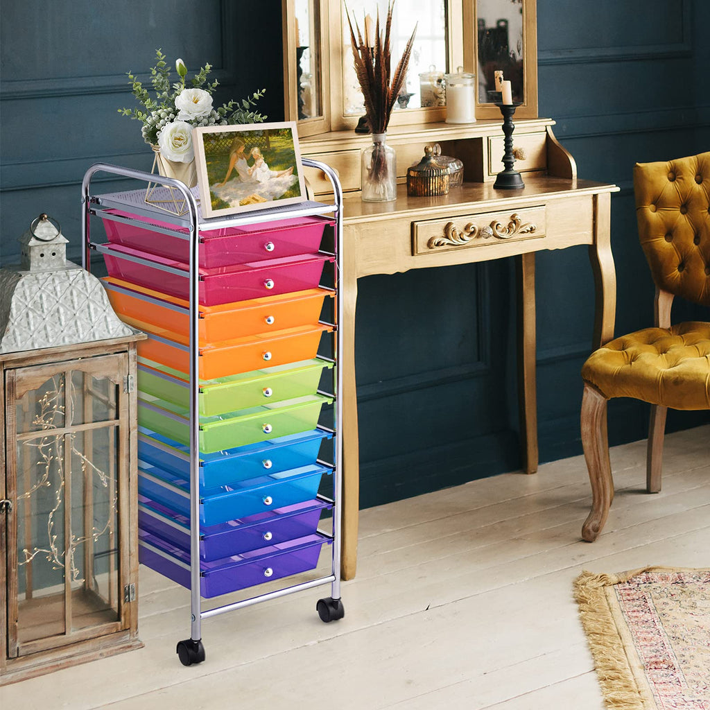 10 Drawer Rolling Storage Cart with Lockable Wheels Y5782