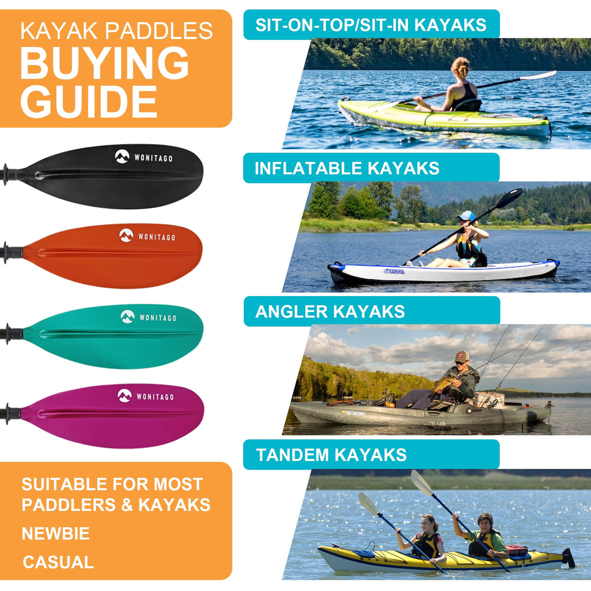 Adjustable Fiberglass Shaft PP Blade Kayak Paddle L9108