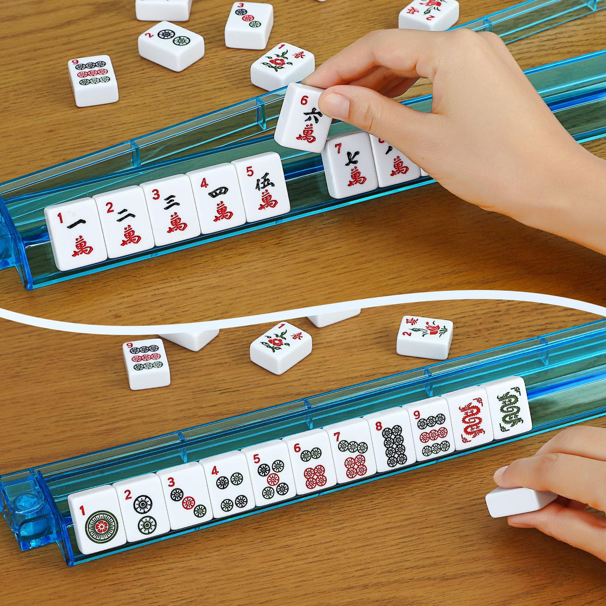 White 166 Tiles Mahjong Set with Blue Carrying Bag V90094