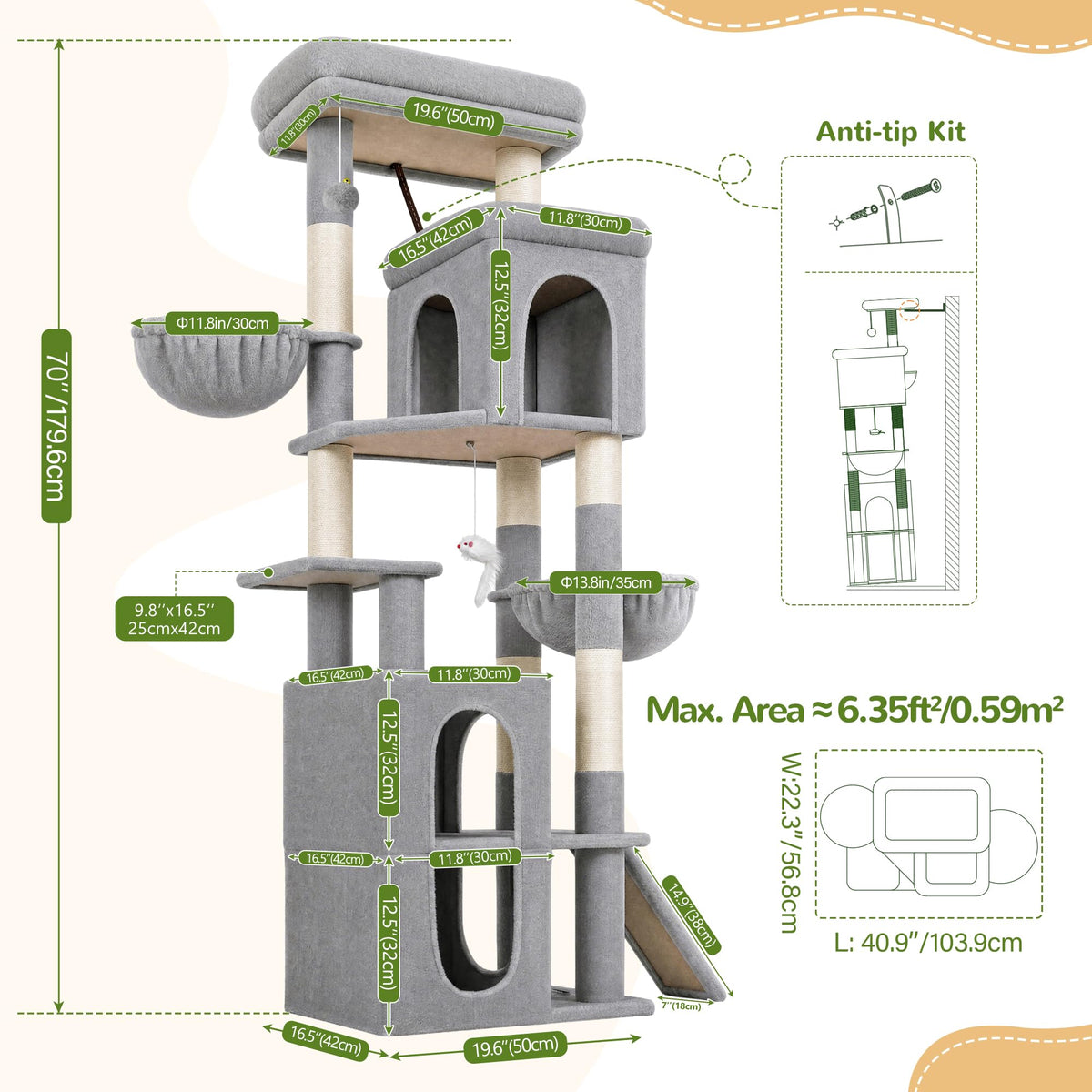 70 inch Light Grey Cat Tree Condos G76876