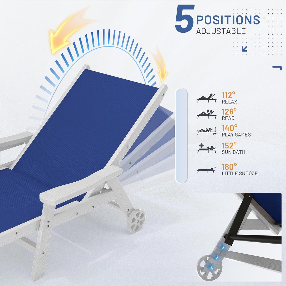 Royal Blue Patio Chaise Lounge Chair Set of 2 with Cup Holder P60145
