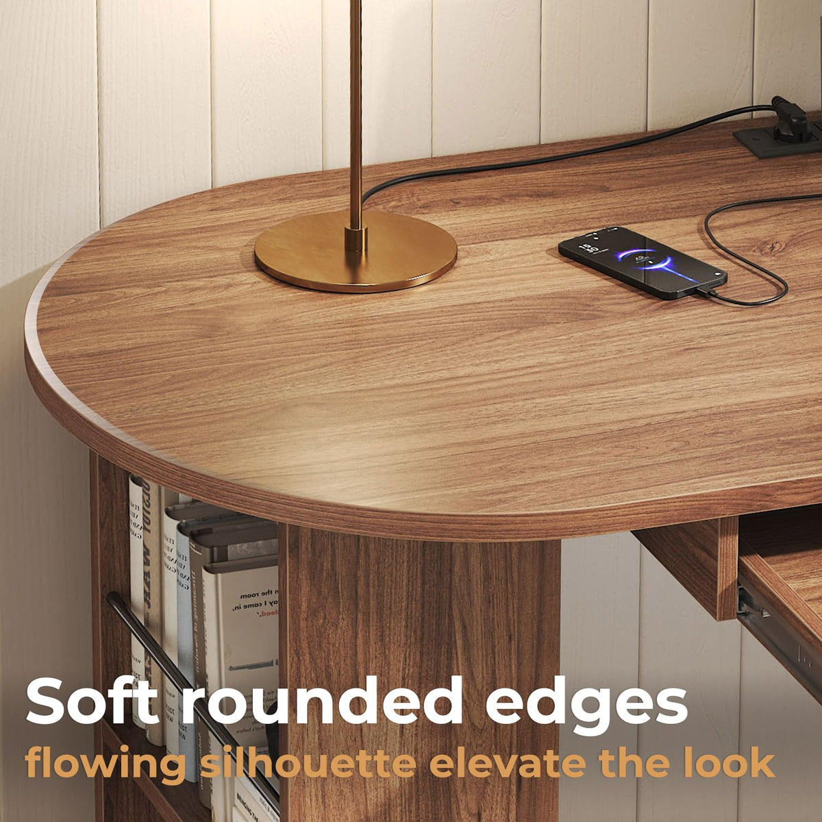 L Shaped Corner Desk with Storage Cabinet Walnut 60 Inch V17503
