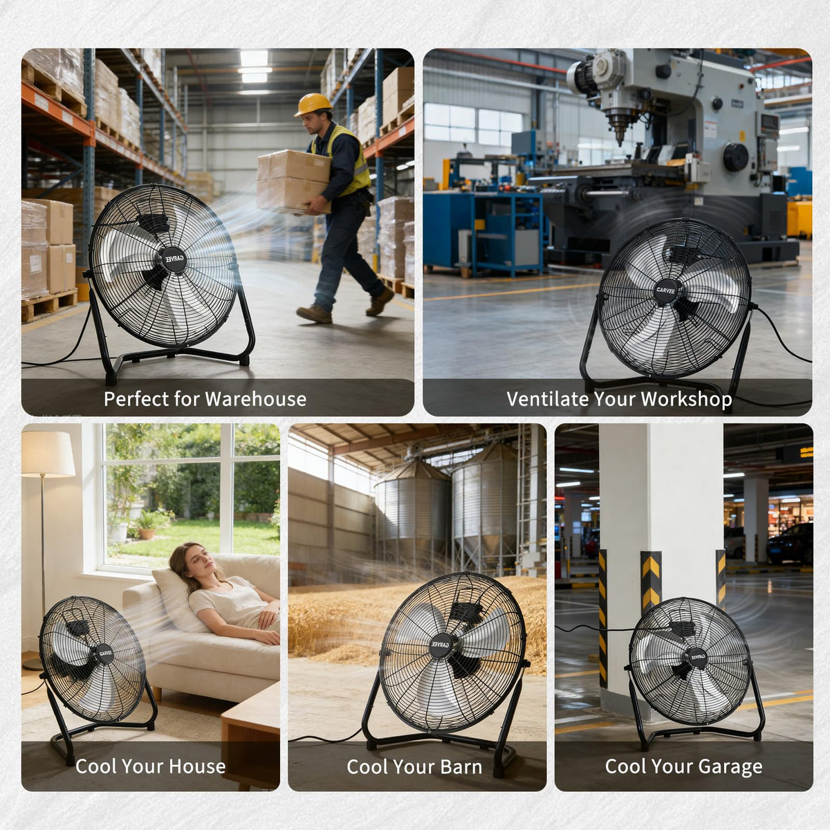 20" High Velocity Floor Fan, 4800 CFM Heavy Duty Industrial Metal Fan with 3 Speeds P697934
