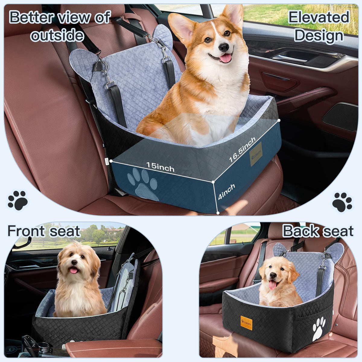 Dog Car Seats for Small/Medium Dogs up to 33lbs (Grey Black) M652547