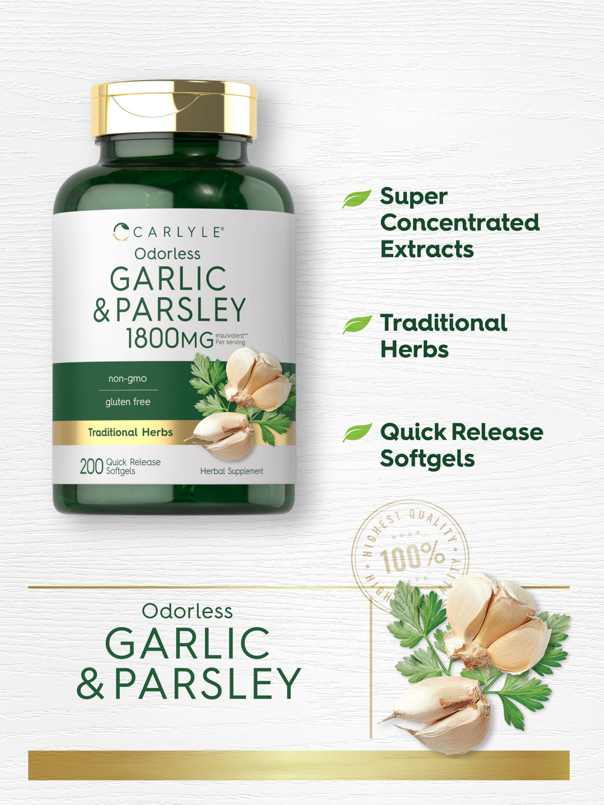 Odorless Garlic & Parsley Supplement 200 Softgels P2150