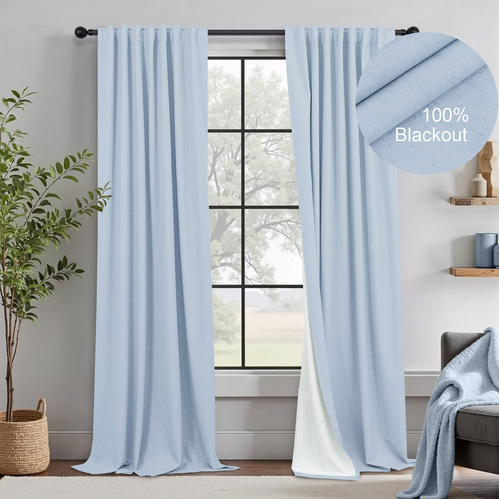 Light Blue Linen 108 Inch 2 Panel Curtain Set F103537