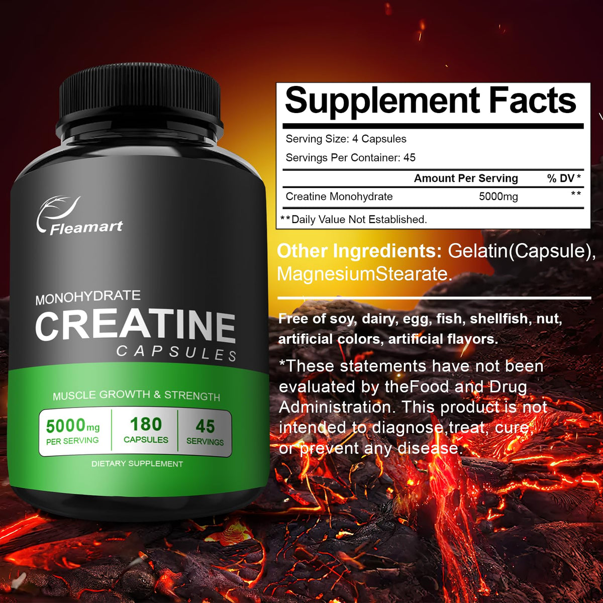 Micronized Creatine Monohydrate 5000mg 180 Capsules F943